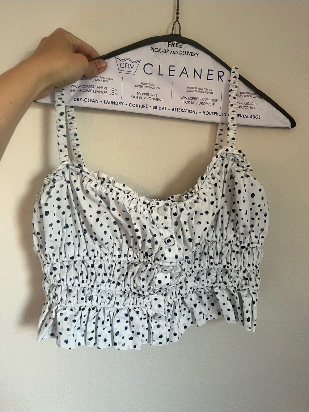 J.Crew Polka Dot Smocked White Crop Top Size XS
